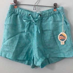 NWT C & C California turquoise linen elastic/drawstring shorts size Medium